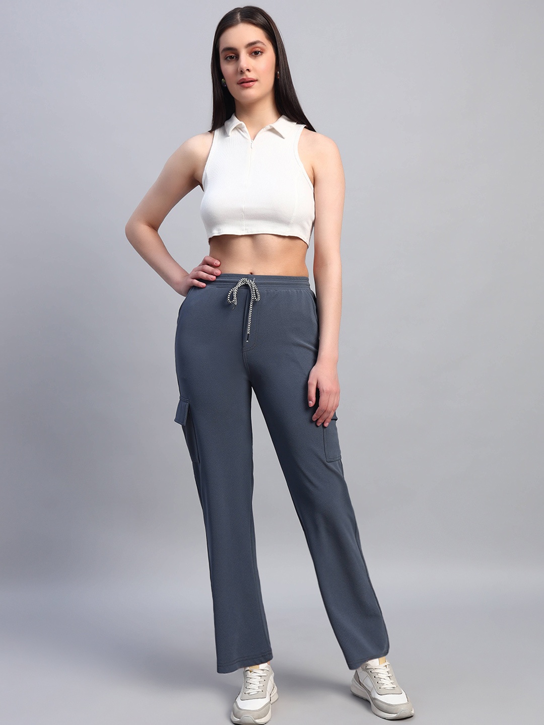 

DIZON Women Straight Fit Easy Wash Trouser, Grey