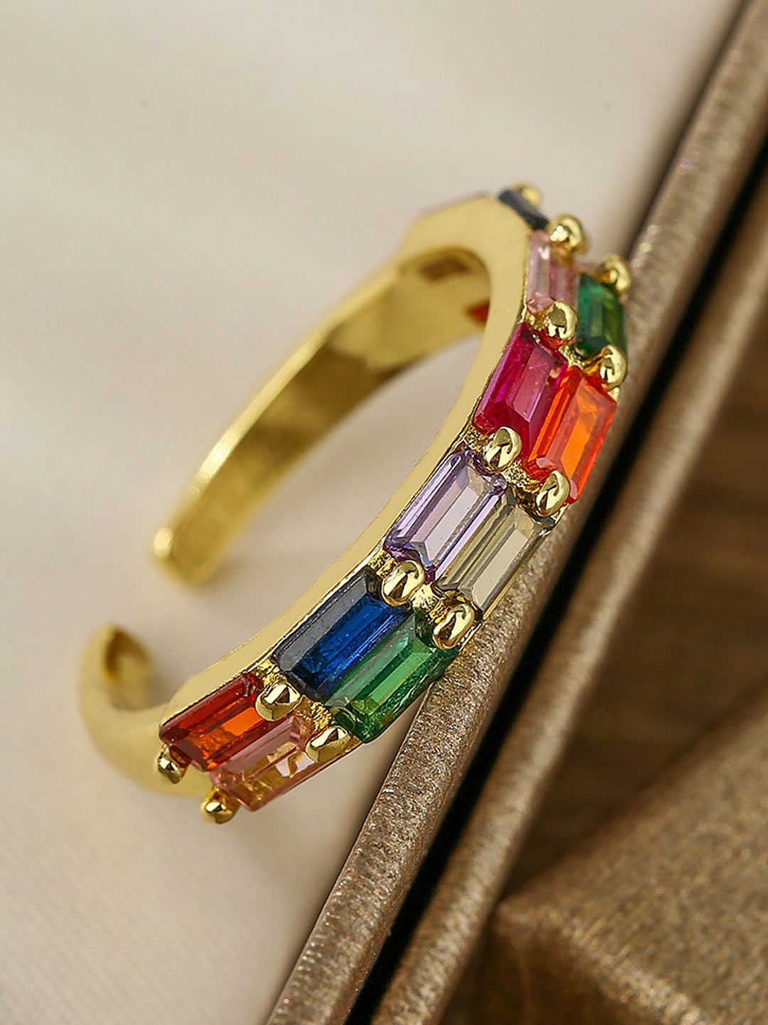 

Just Lil Things Artificial Stones Studded Finger Ring, Gold