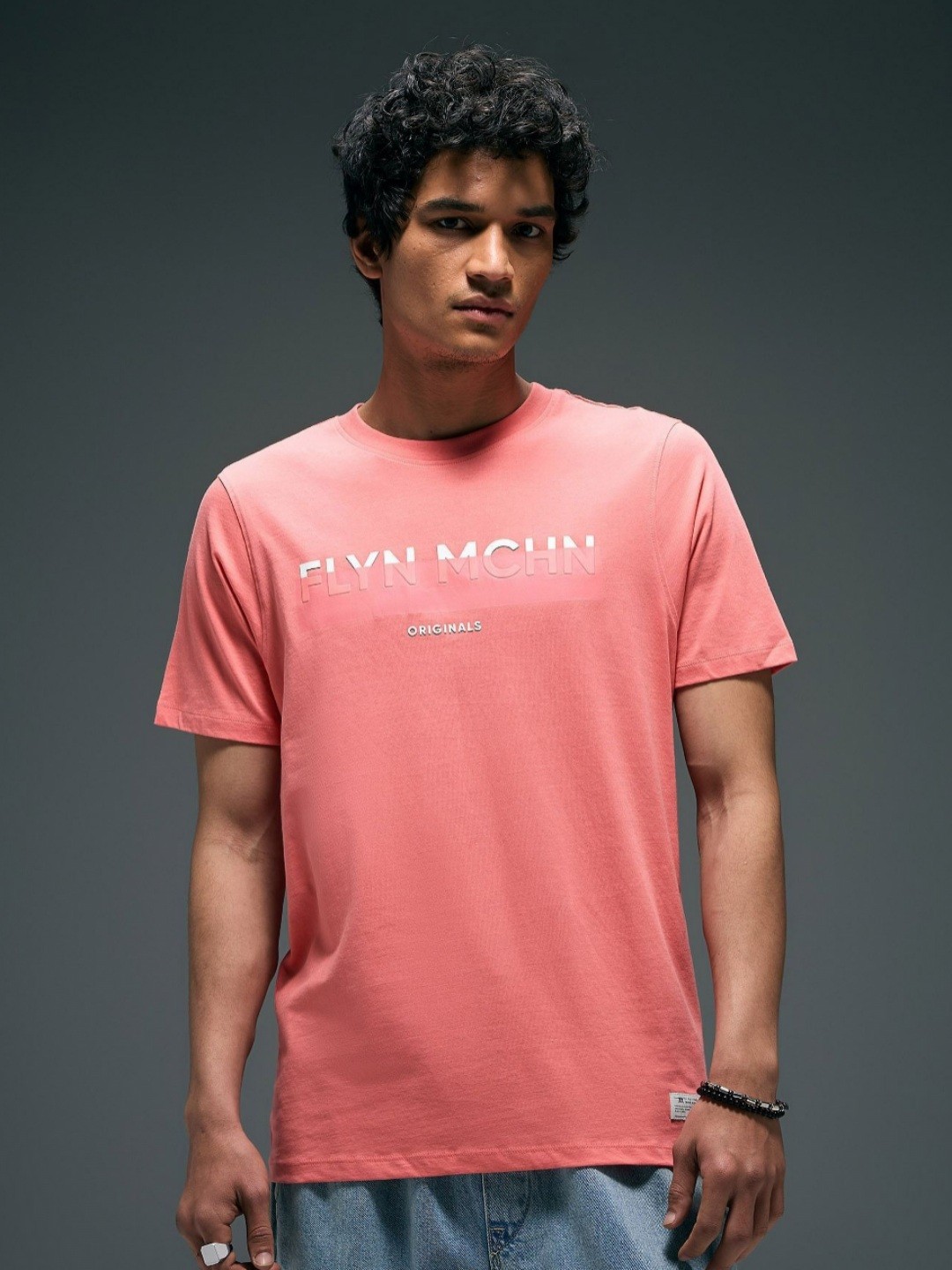 

Flying Machine Brand Logo Printed Round Neck Cotton T-shirt, Pink
