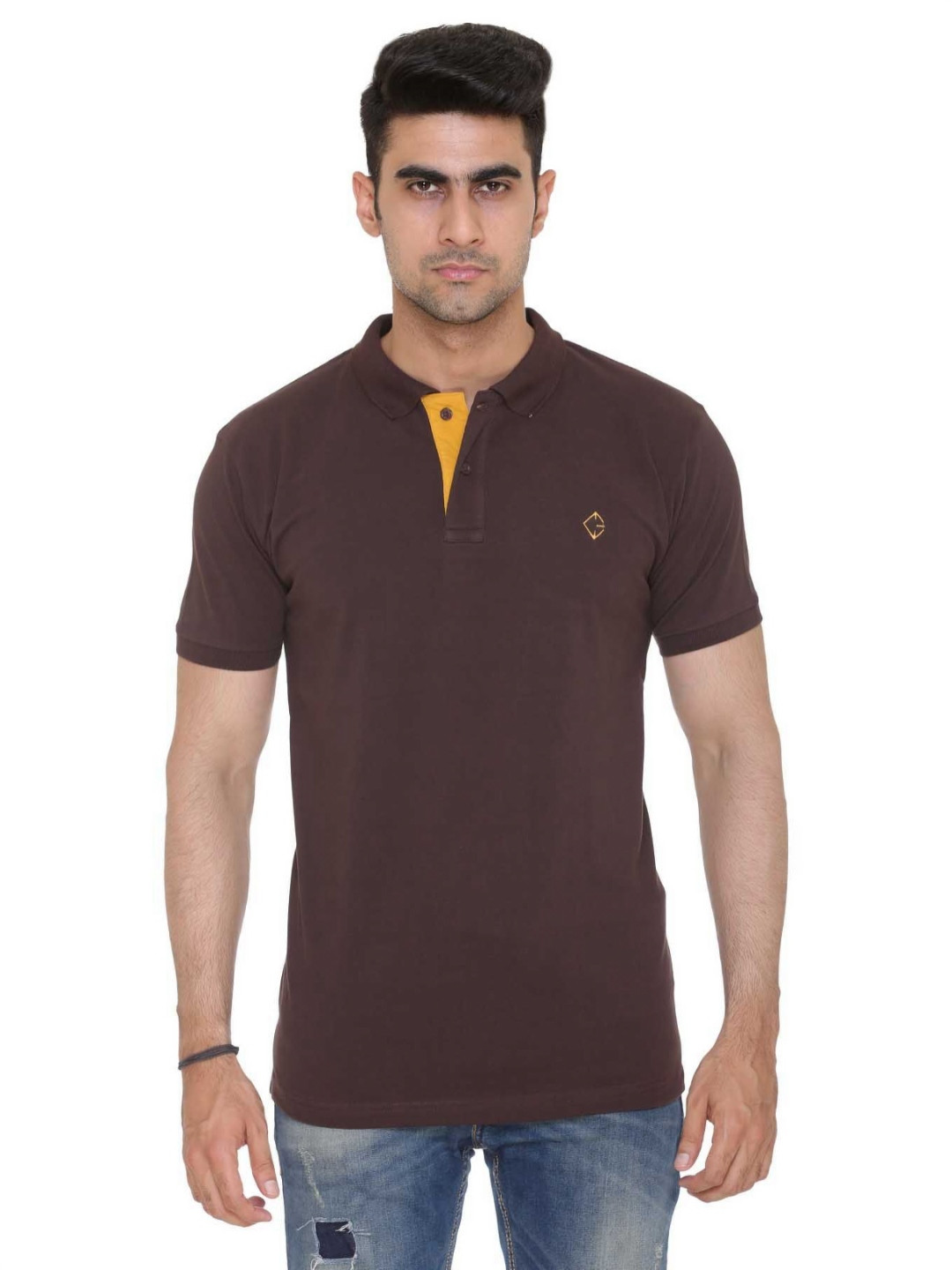 

Colors and Blends Polo Collar Cotton T-shirt, Brown