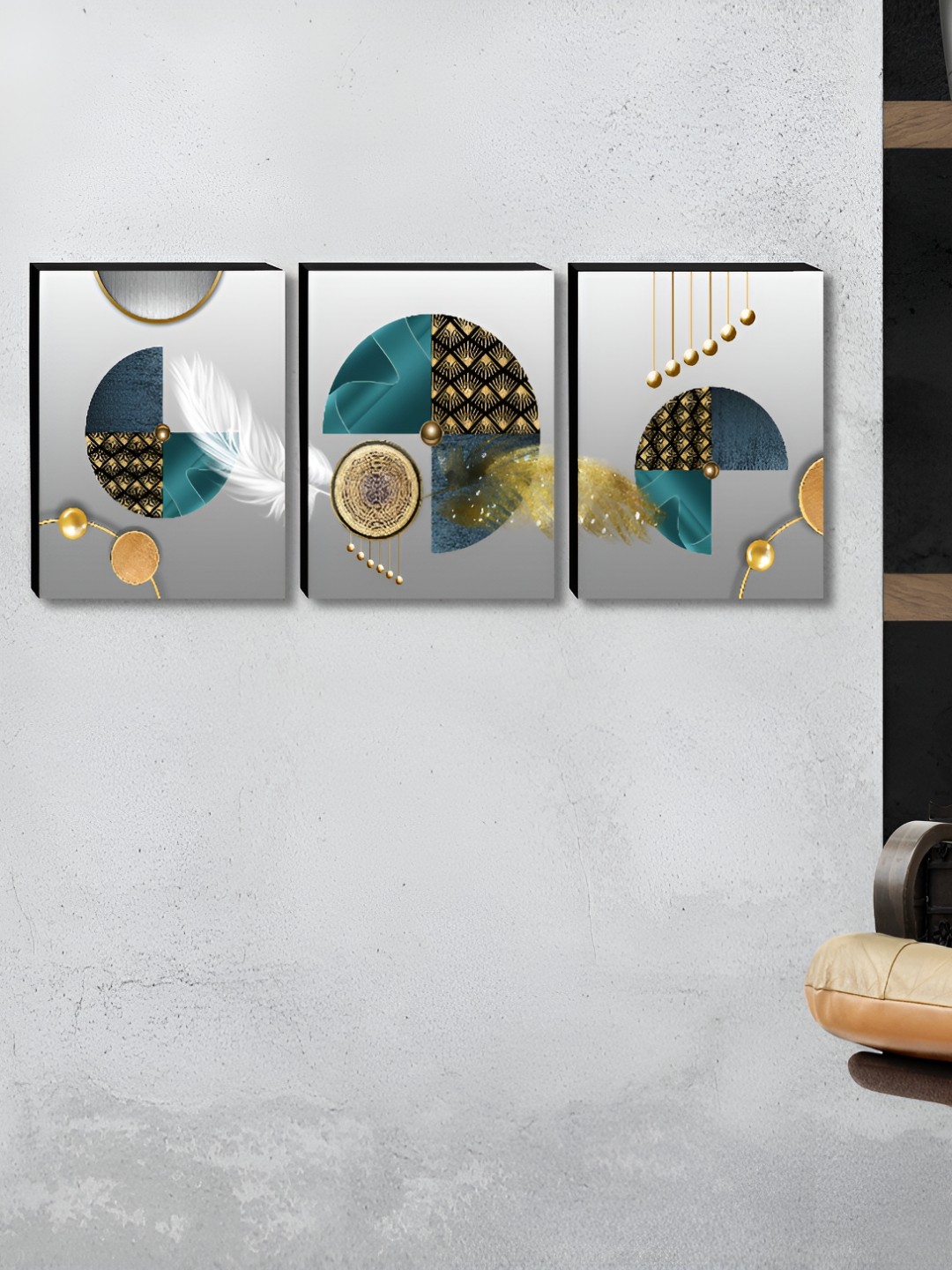 

Myntra Elegant Homes Grey & Blue 3 Pieces Abstract Wall Art