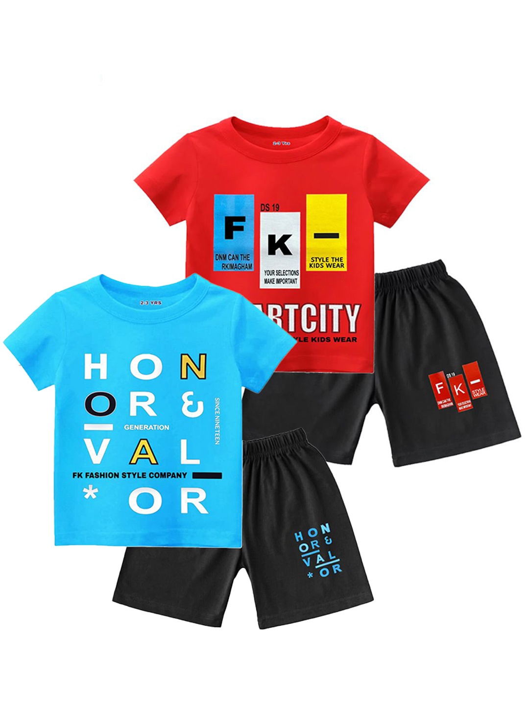 

Tik Tok WEARS Boys Pack Of 2 Graphic Printed Pure Cotton T-shirt With Shorts, Red