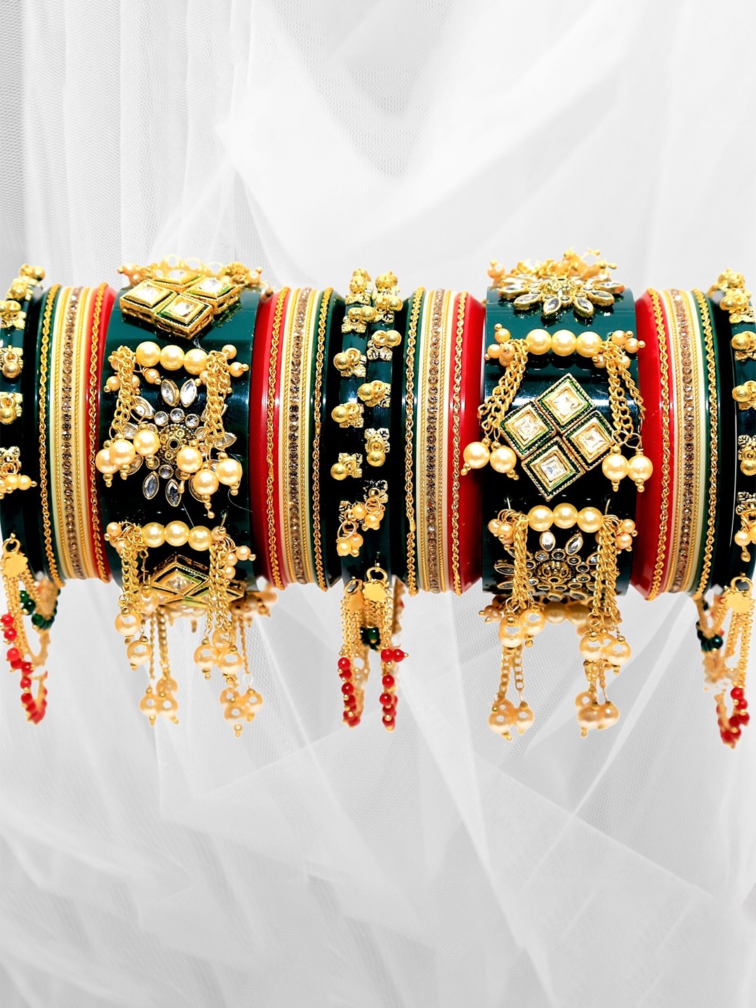 

Zindura Pack Of 2 Gold Plated Artificial Stones Studded & Beaded Chuda Bangles