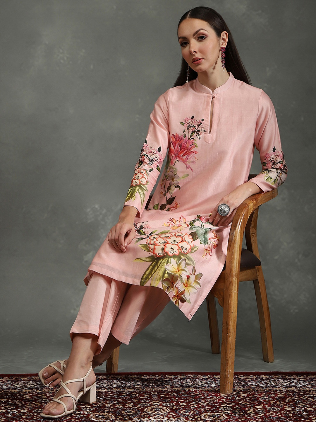 

Biba by Rohit Bal Floral Printed Kurta with Trouser, Pink