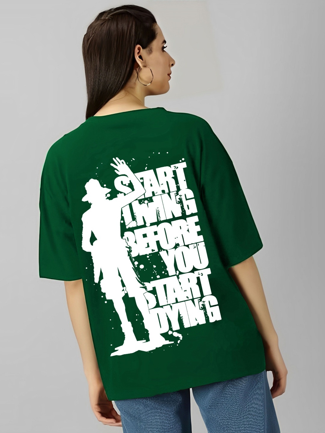 

kintu parantu Typography Printed Round Neck Cotton T-shirt, Green