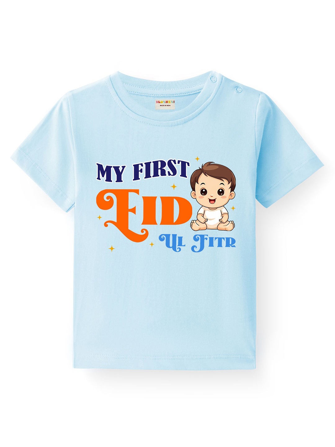 

BLUSHES Kids Graphic Printed Round Neck Cotton T-shirt, Blue