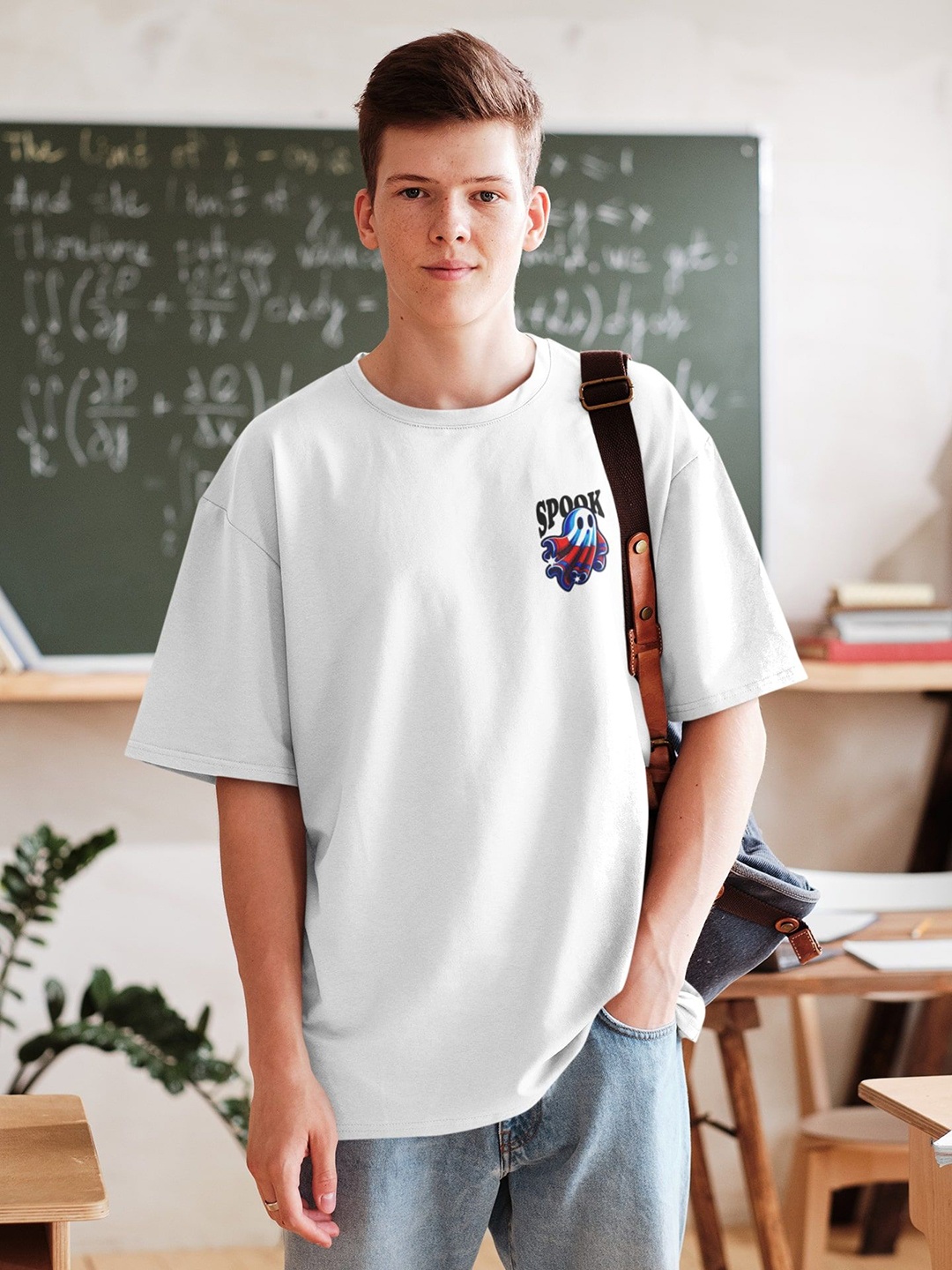 

Edyssa Men Graphic Printed Round Neck Cotton Oversized T-shirt, White