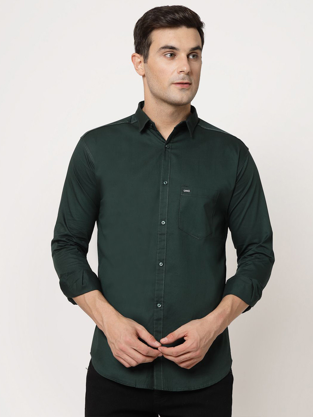 

Metronaut Spread Collar Long Sleeves Slim Fit Cotton Shirt, Green