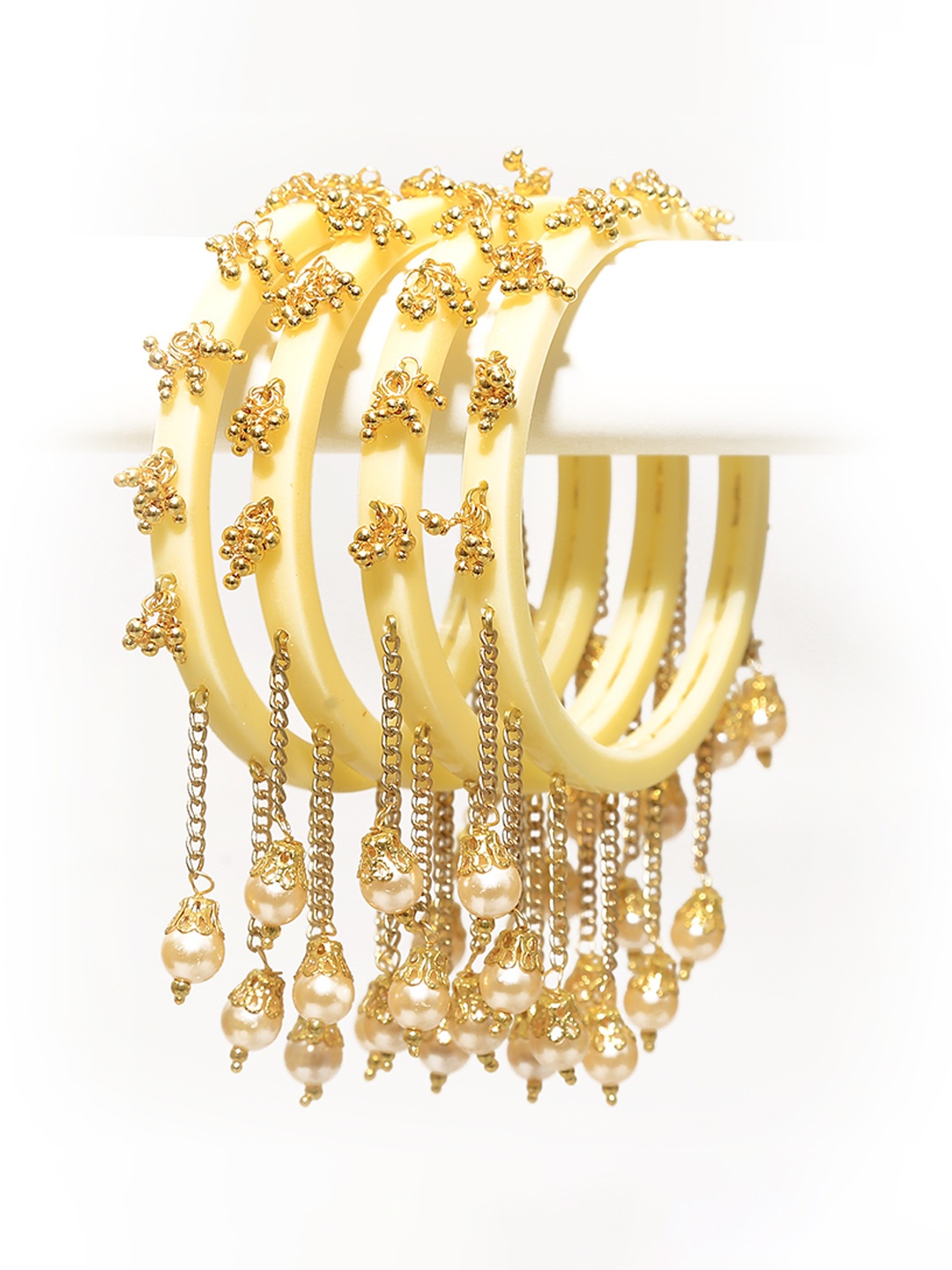 

Zindura Set Of 4 Gold Plated Beaded Studded Bangles, Beige