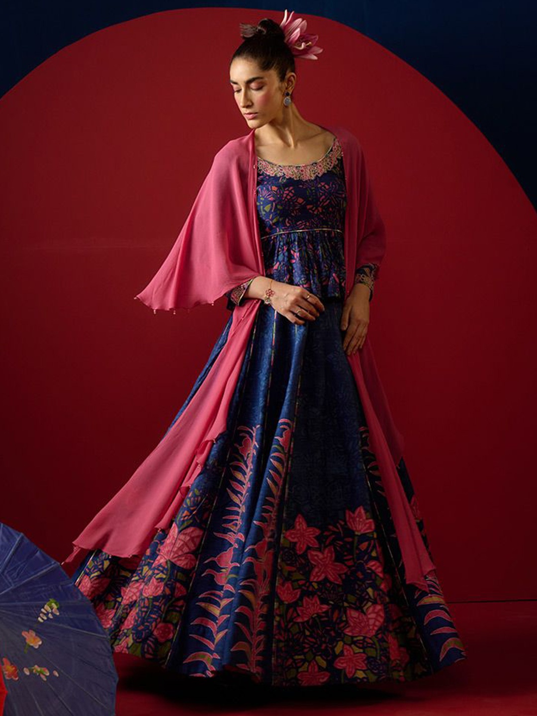 

SAUNDH Embroidered Thread Work Ready to Wear Lehenga & Semi-Stitched, Blue