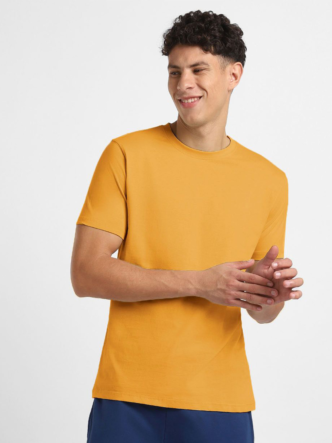

NOBERO Men Solid Round Neck Cotton T-shirt, Orange