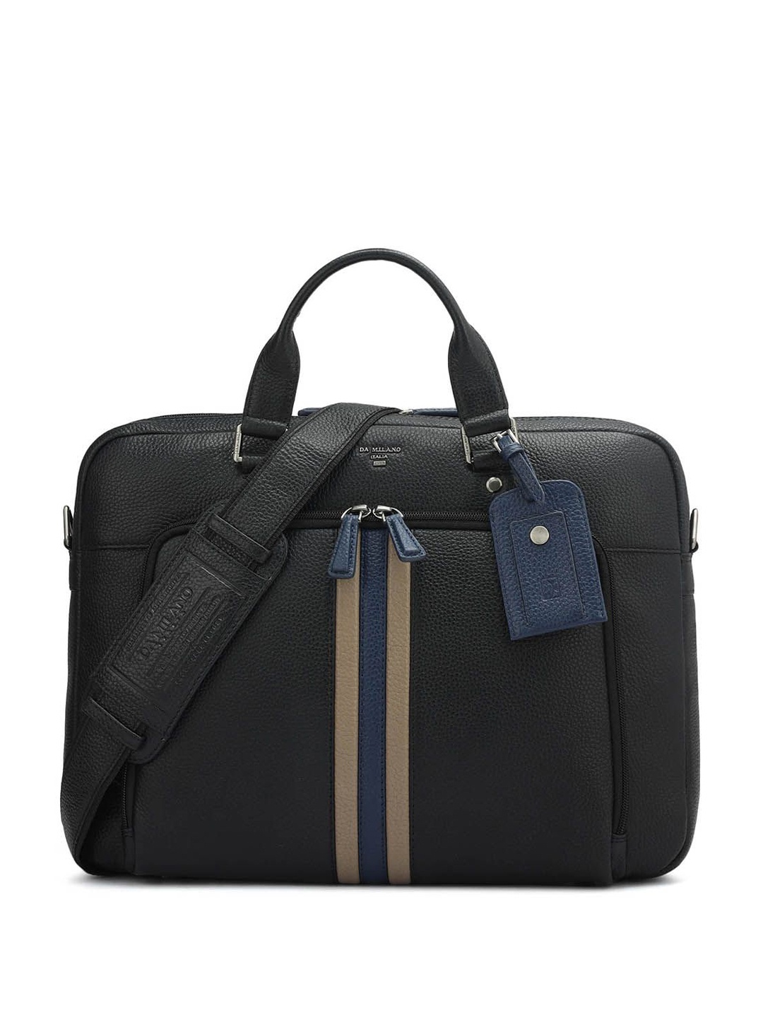 

Da Milano Men Textured Leather Laptop Bag, Black