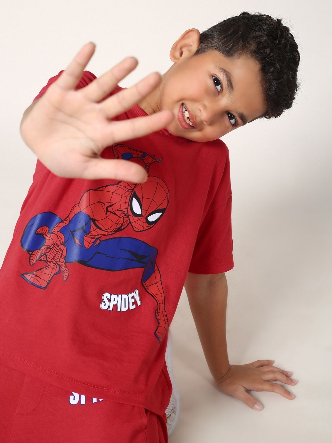 

BONKIDS Boys Spiderman Printed Cotton Oversized Casual T-shirt, Red