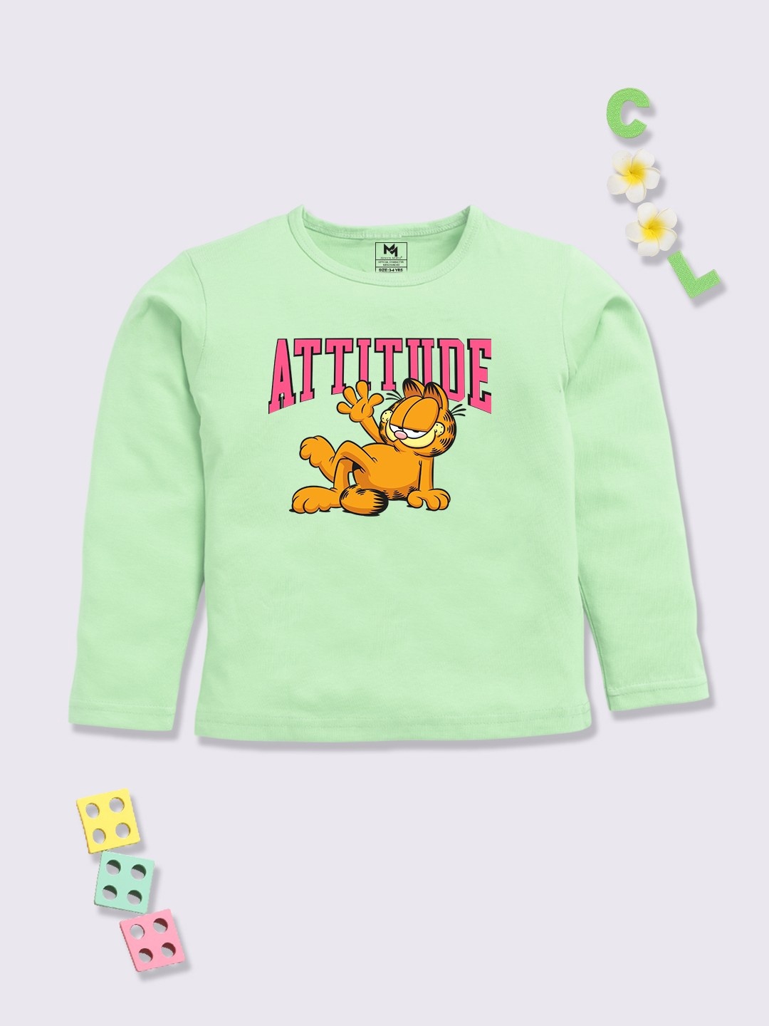 

YK X Minute Mirth Girls Garfield Printed Pure Cotton T-shirt, Green