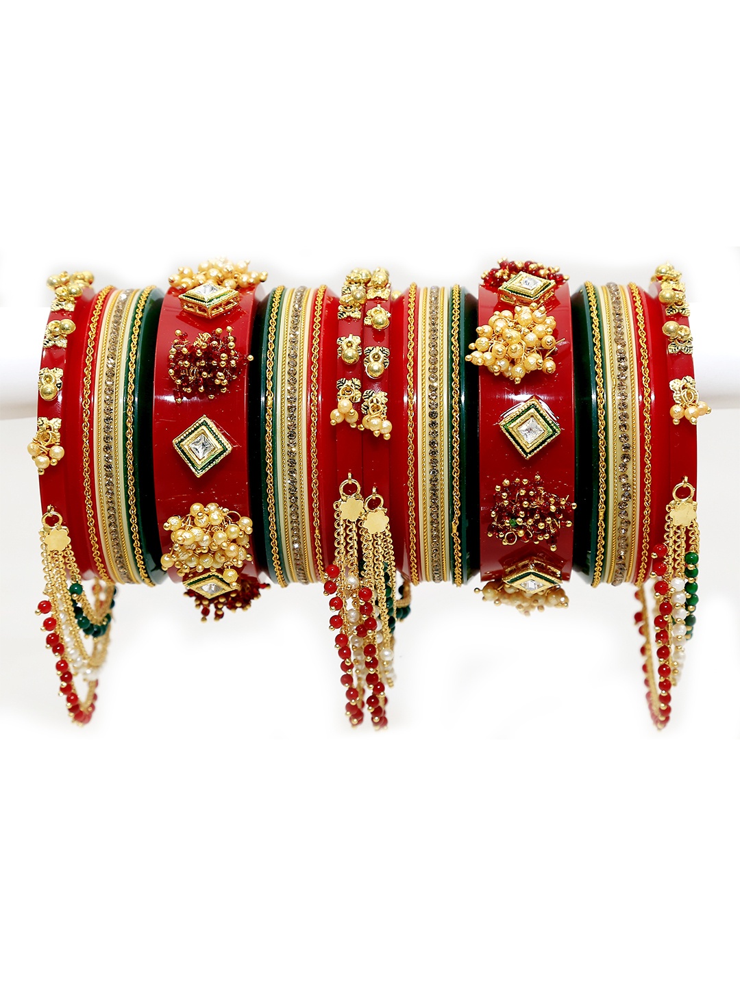 

Zindura Set Of 2 Gold-Plated Stone-Studded & Beaded Bangles