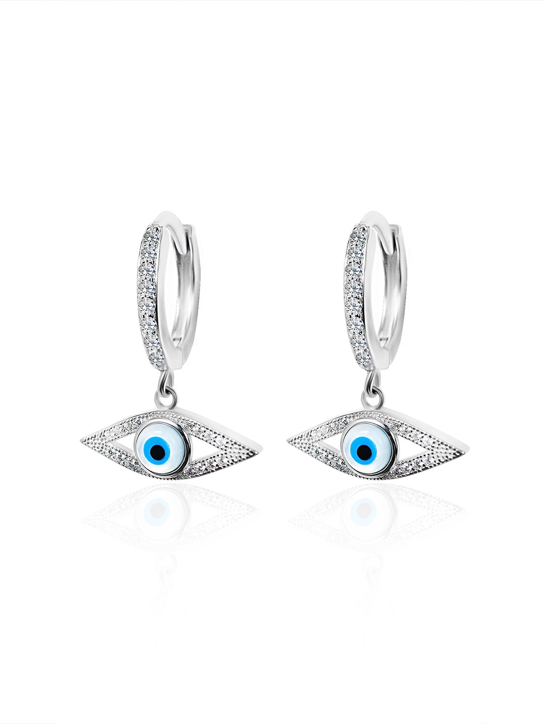 

INARI SHINES 925 Sterling Silver Cubic Zirconia Studded Evil Eye Hoop Earrings