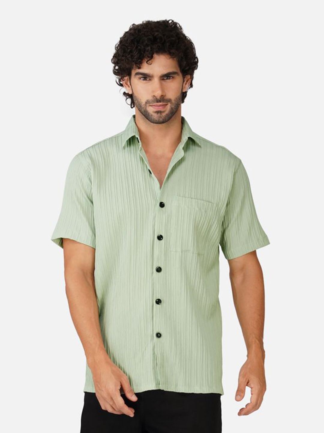 

BASE 41 Men Spread Collar Textured Casual Shirt, Green
