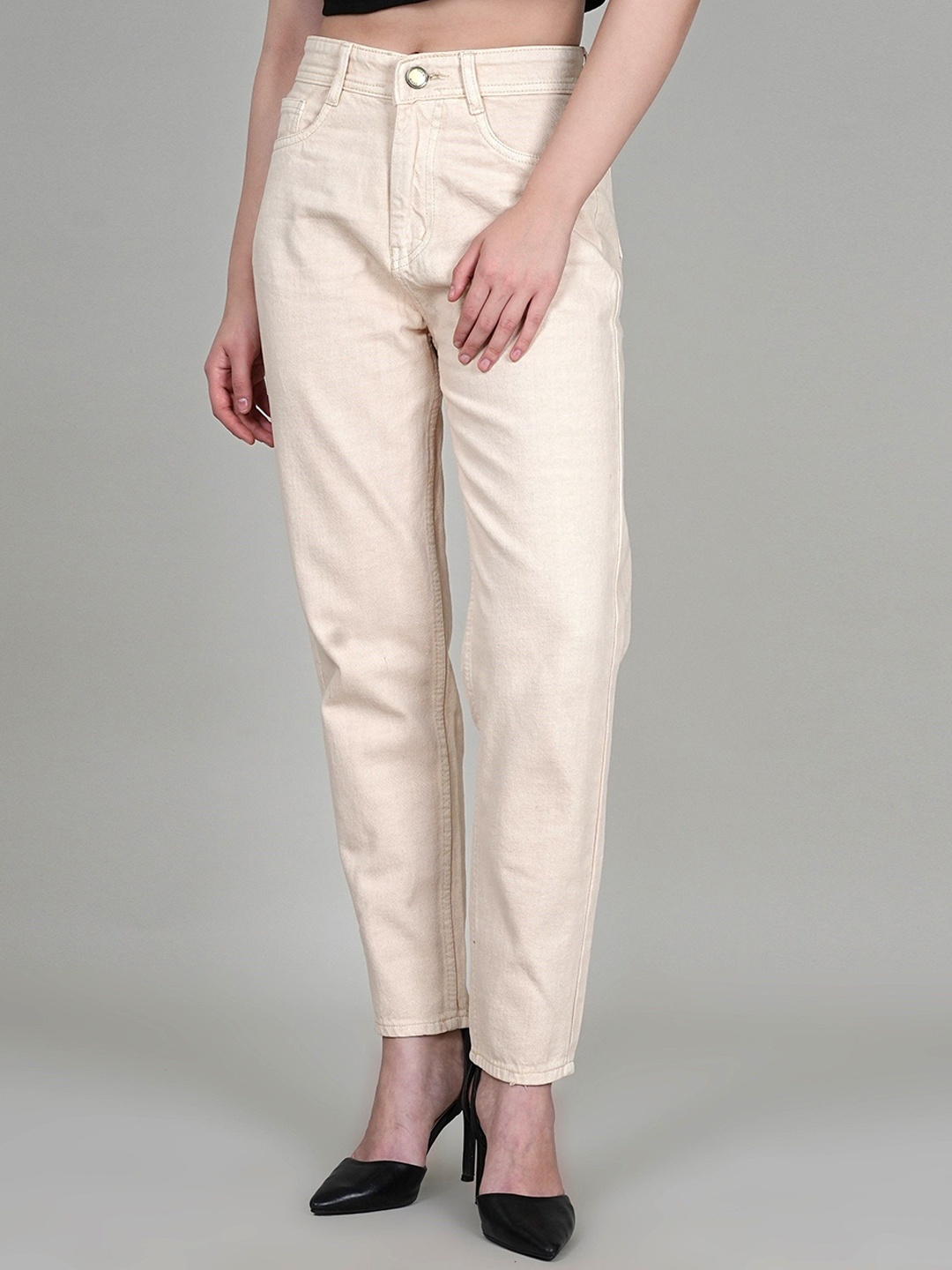 

ADBUCKS Women Cotton High-Rise Jeans, Beige