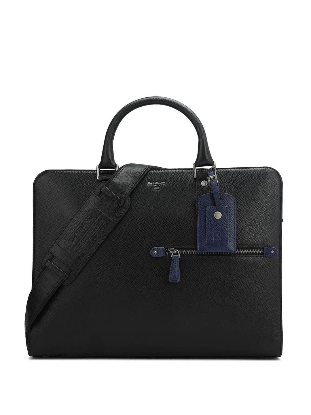

Da Milano Men Textured Leather Laptop Bag, Black