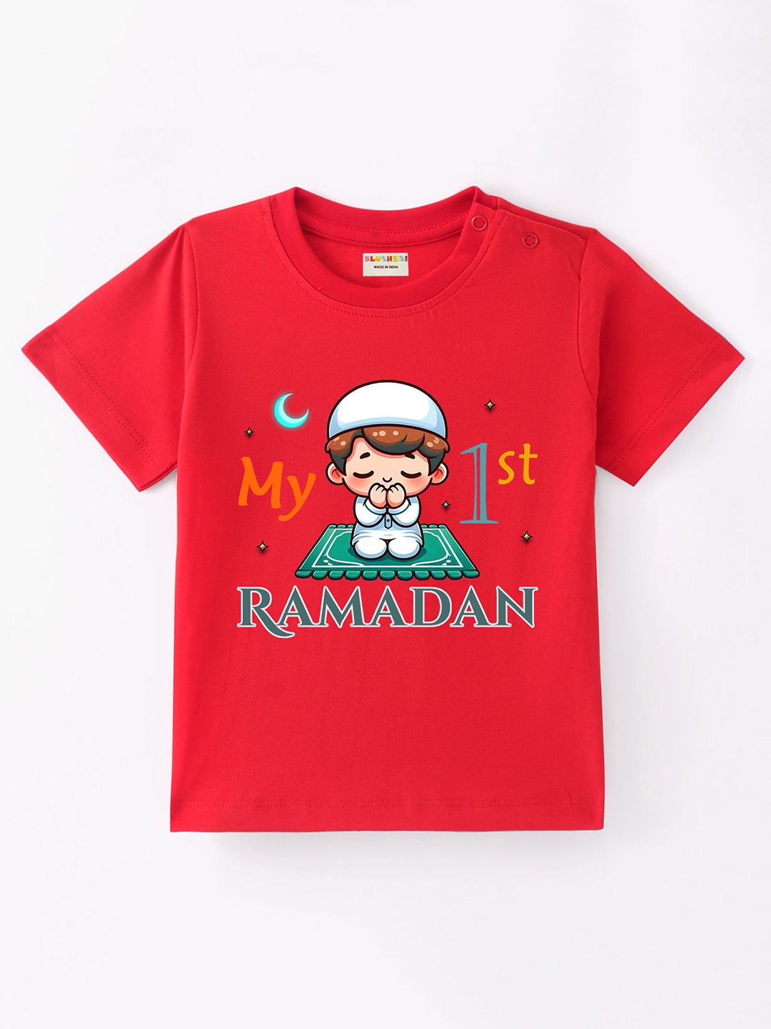 

BLUSHES Kids Graphic Printed Round Neck Cotton T-shirt, Red