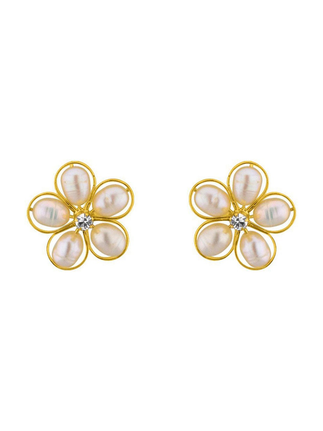 

Sri Jagdamba Pearls Dealer Gold Plated Floral Pearl Beaded Earrings, White