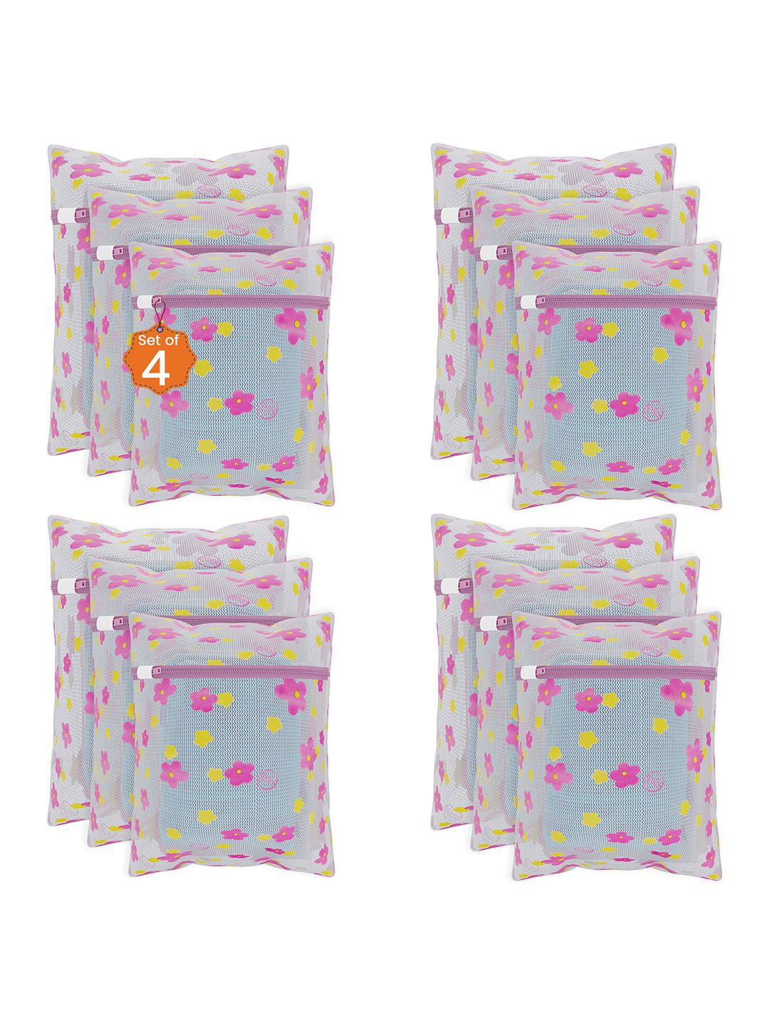 

Kuber Industries Pink 12 Pieces Sunflower Printed Reusable Laundry Bags With Zipper