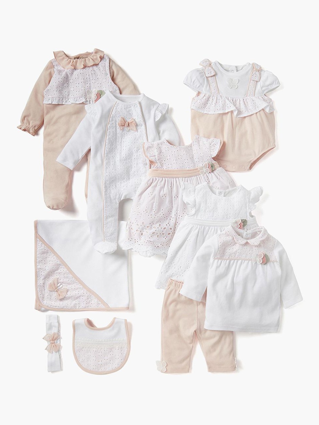 

Giggles by Babyshop Girls Set of 9 Cotton Embroidered Sleepsuit, White