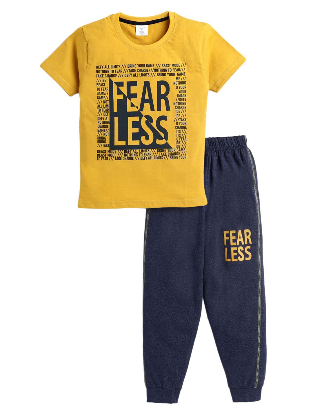 

Todd N Teen Boys Graphic Printed Pure Cotton T-shirt With Joggers, Mustard