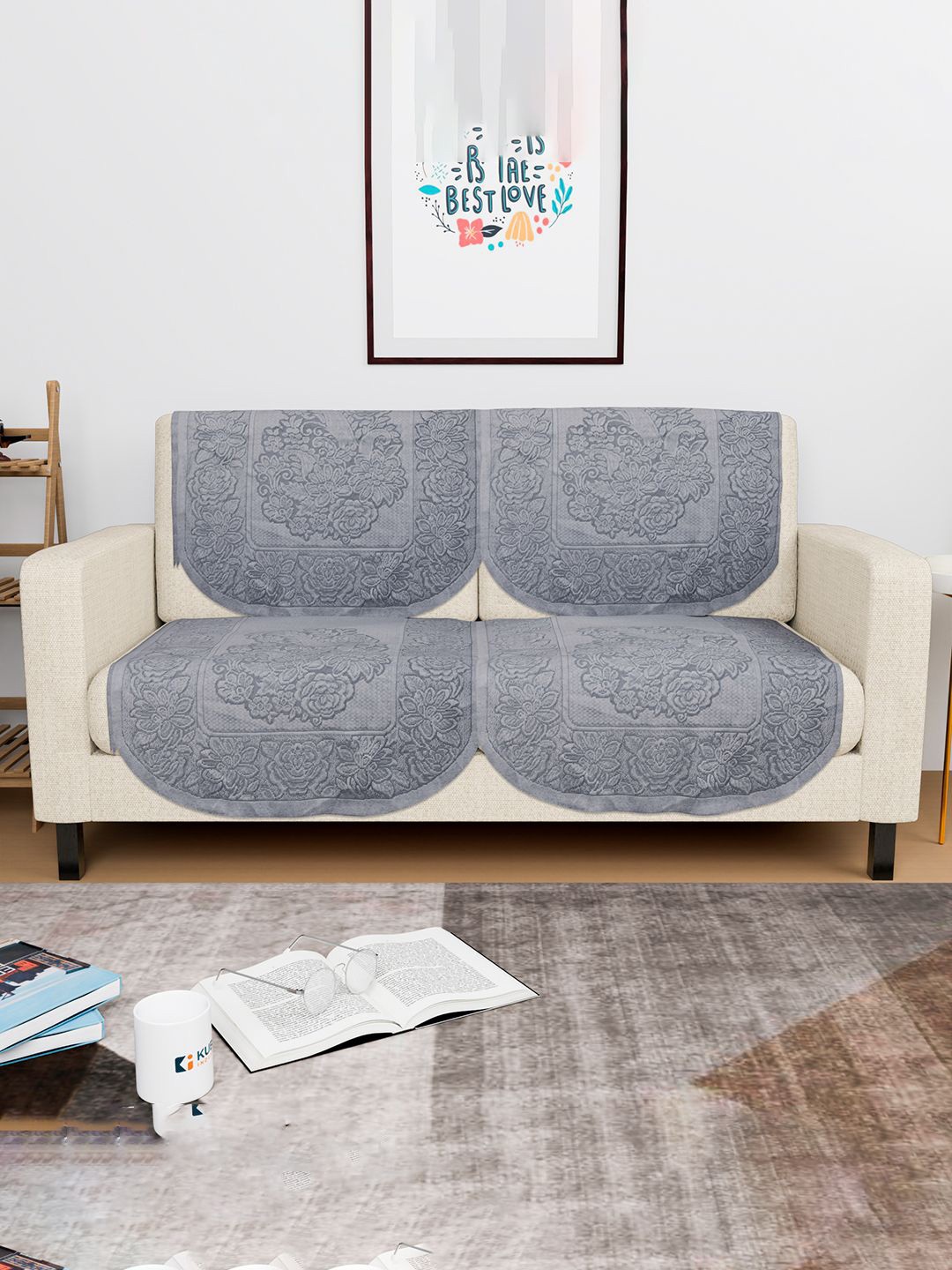 

Kuber Industries Grey 4 Pieces Self Design Cotton 2 Seater Sofa Covers