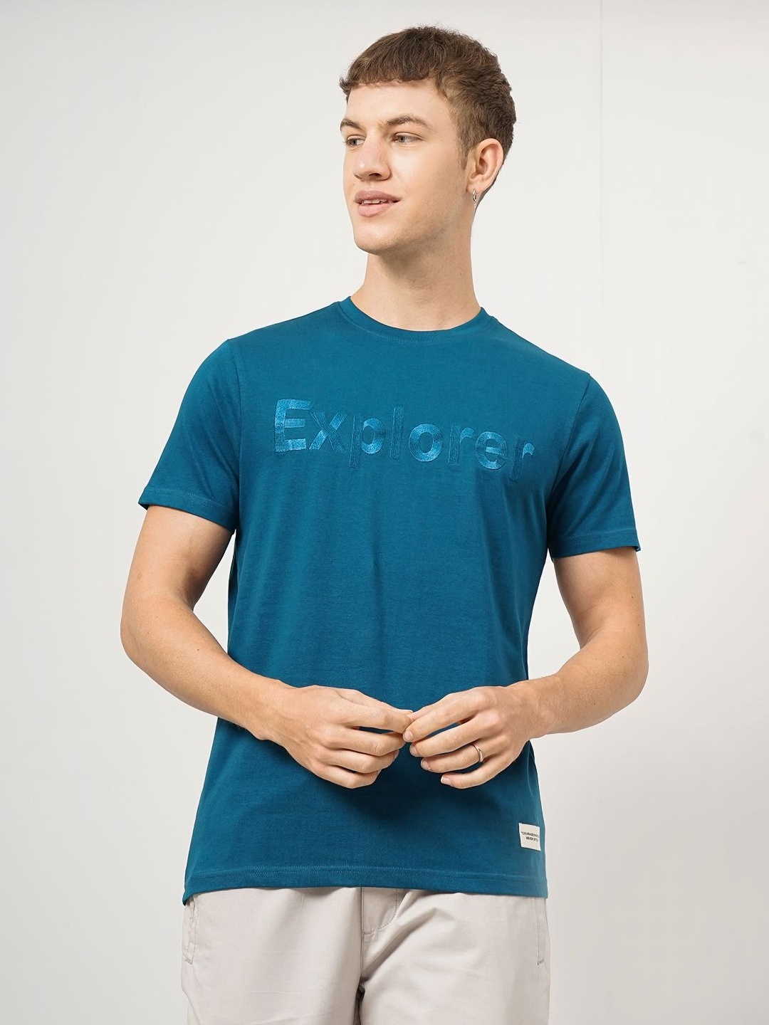 

Genoa Typography Printed Round Neck Slim Fit T-shirt, Teal