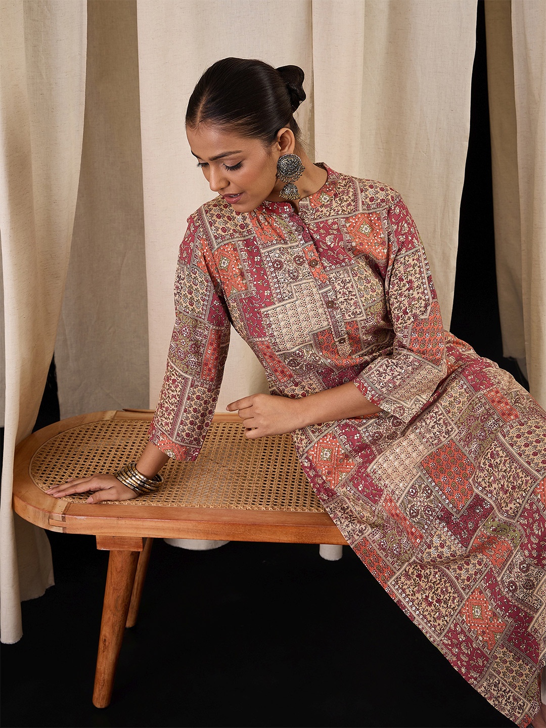 

Anouk Ethnic Motifs Printed Straight Kurta, Beige