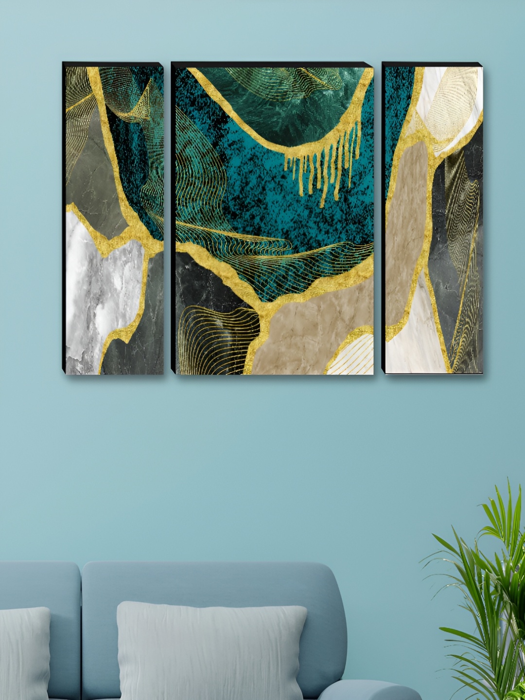 

Myntra Elegant Homes Blue & Gold-Toned 3 Pcs Abstract Synthetic Wood Wall Art