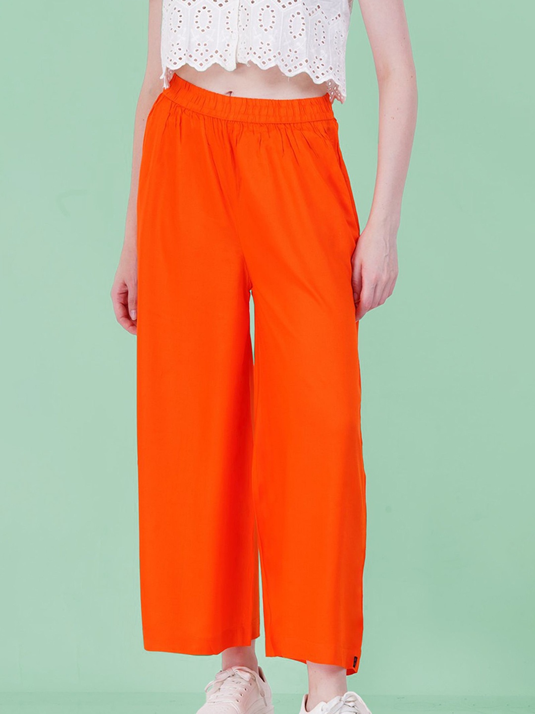 

indian flower Women Wide Leg Ethnic Palazzos, Orange