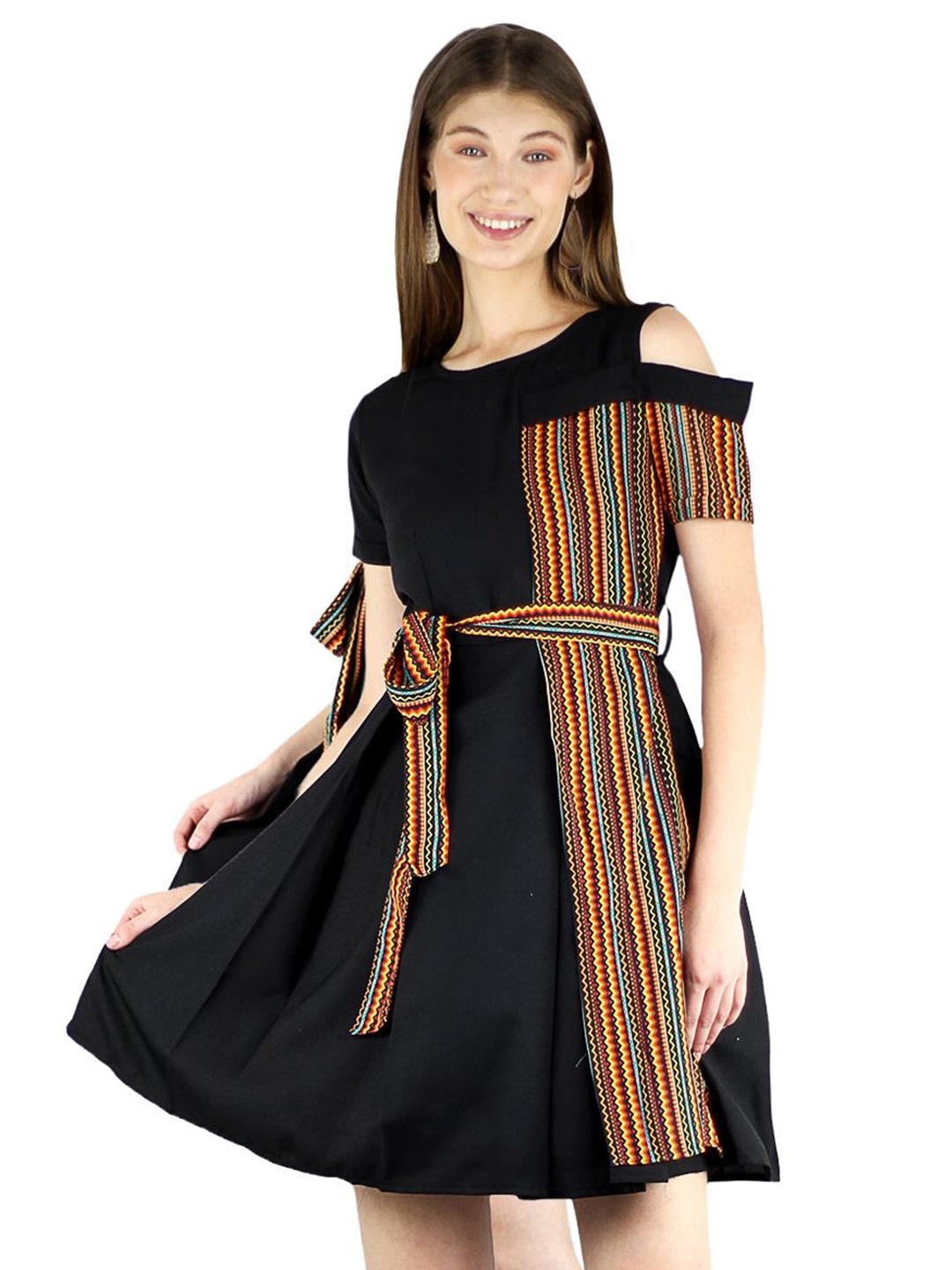 

ARTYSKA Women Printed Fit & Flare Dress, Black