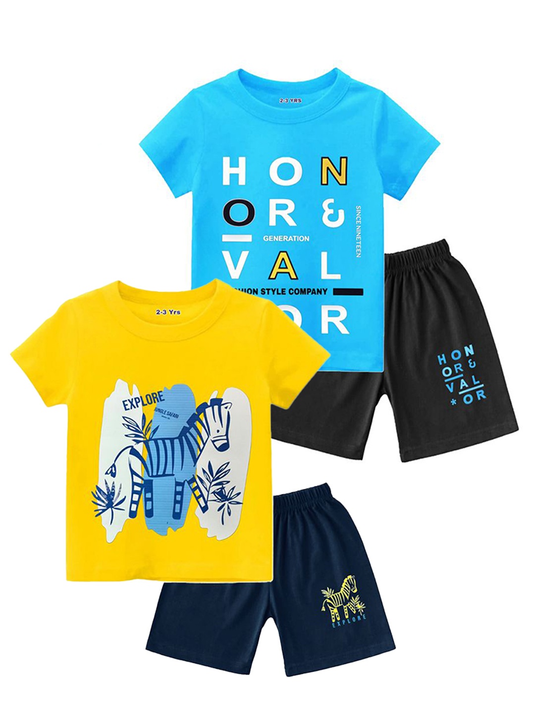 

Tik Tok WEARS Boys Pack Of 2 Printed Round Neck Cotton T-shirt With Shorts, Yellow