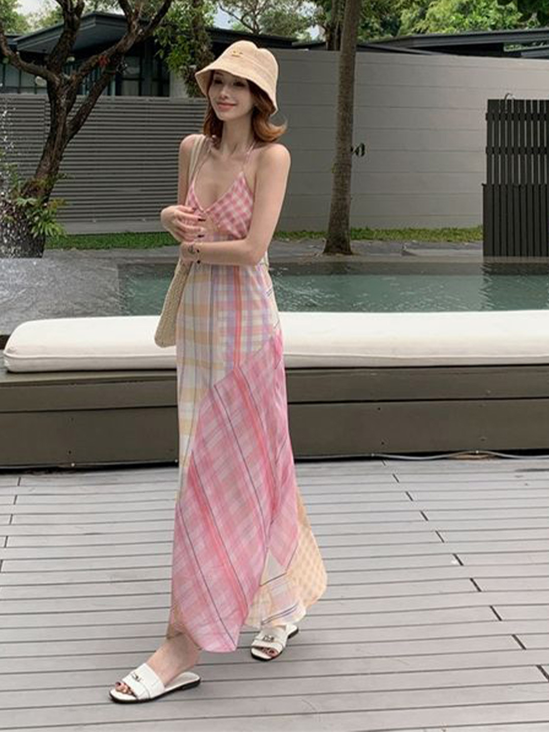 

LULU & SKY Women Checked Maxi Dress, Pink