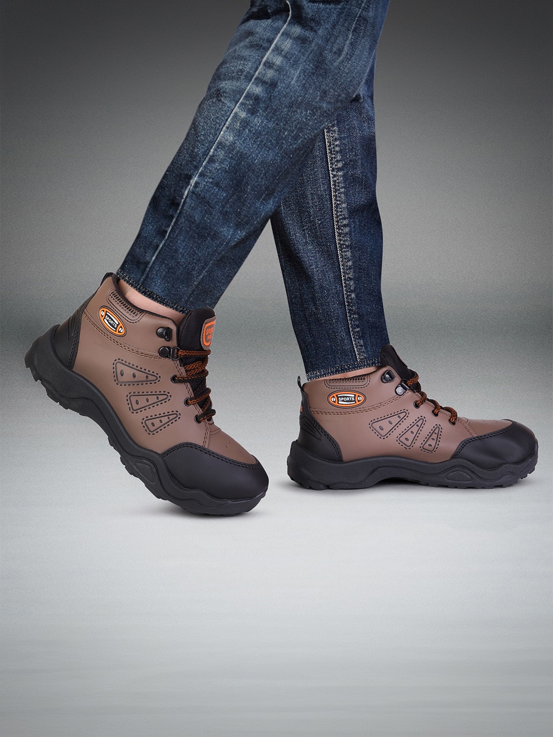 

PENNEN Men Leather Running Non-Marking Shoes, Brown