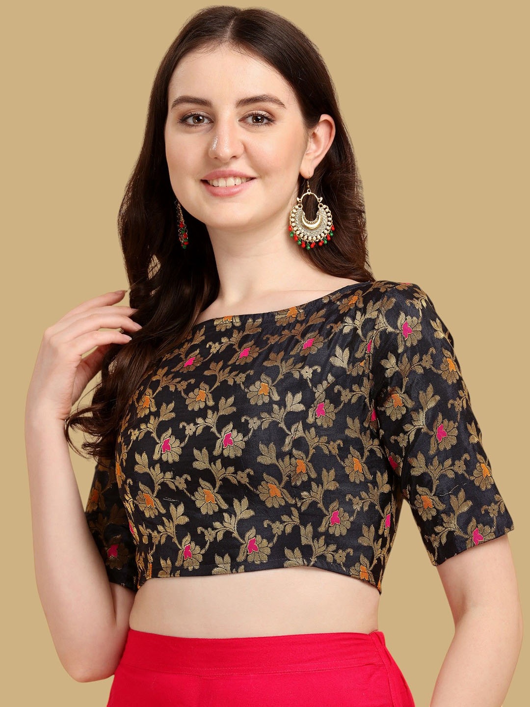 

Oomph! Woven Design Jacquard Traditional Saree Blouse, Black