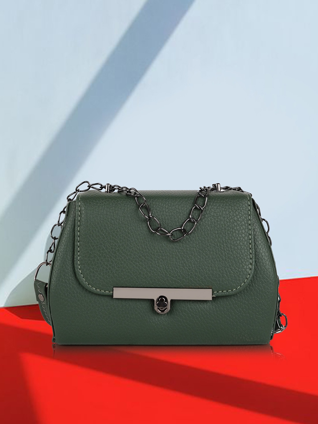 

STARWINGS Non-Detachable Sling Strap Buckle Detail Structured Sling Bag, Green