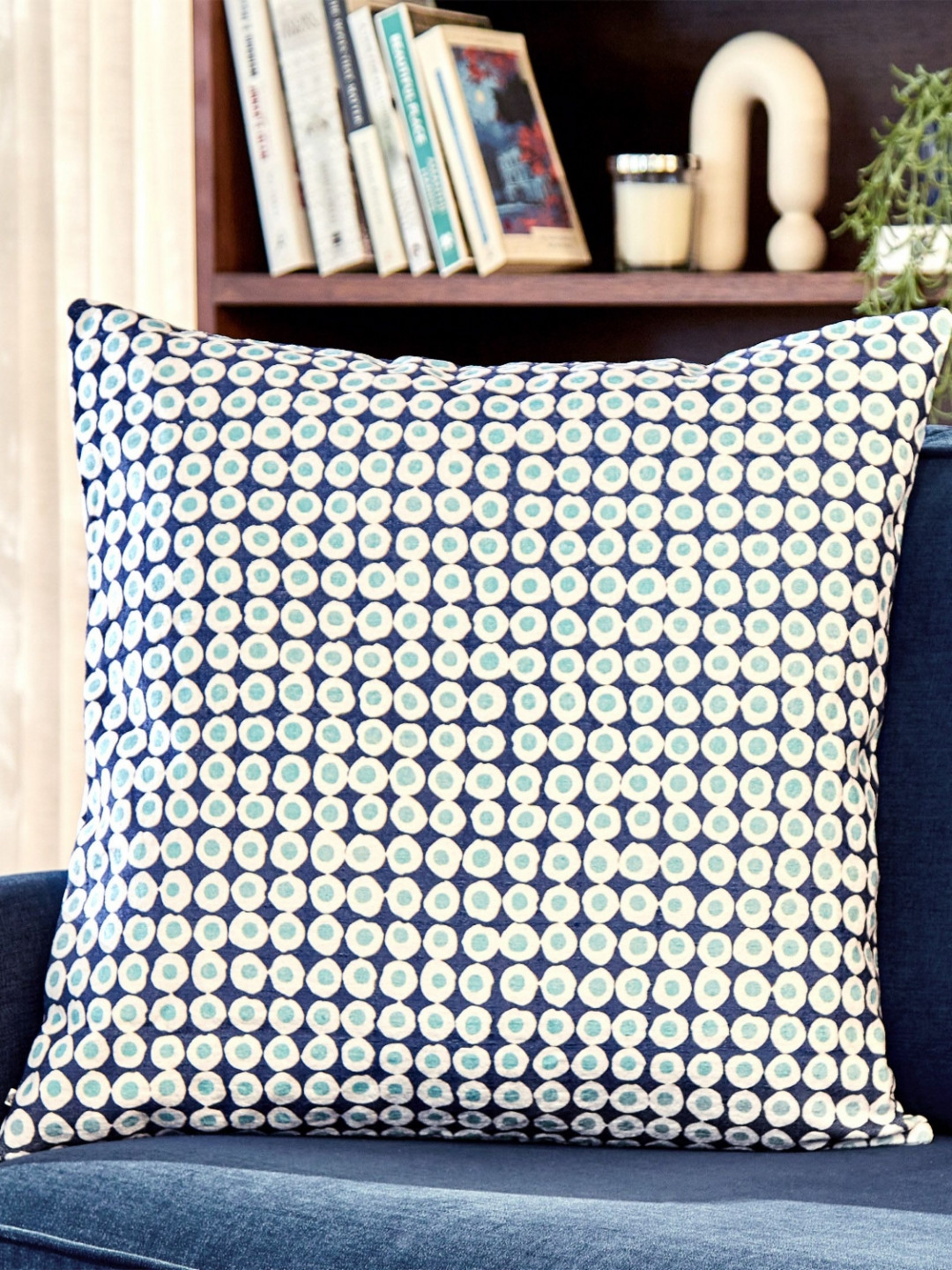 

Home Centre Celebrations Blue & White Polka Printed Square Cushion Covers