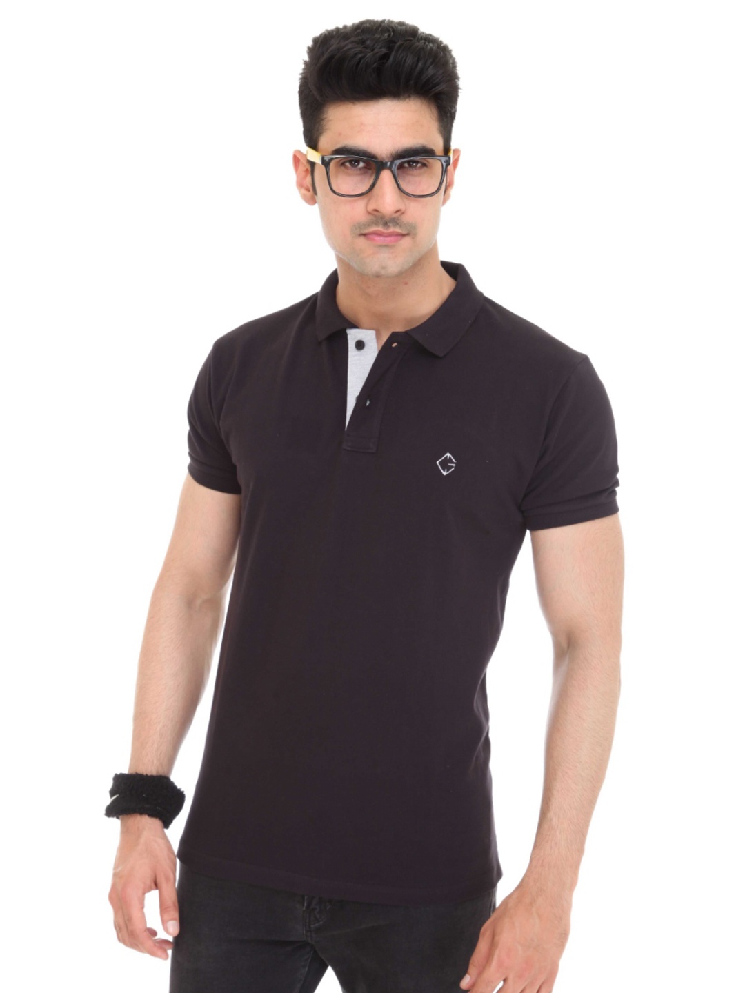 

Colors and Blends Polo Collar Cotton T-shirt, Black