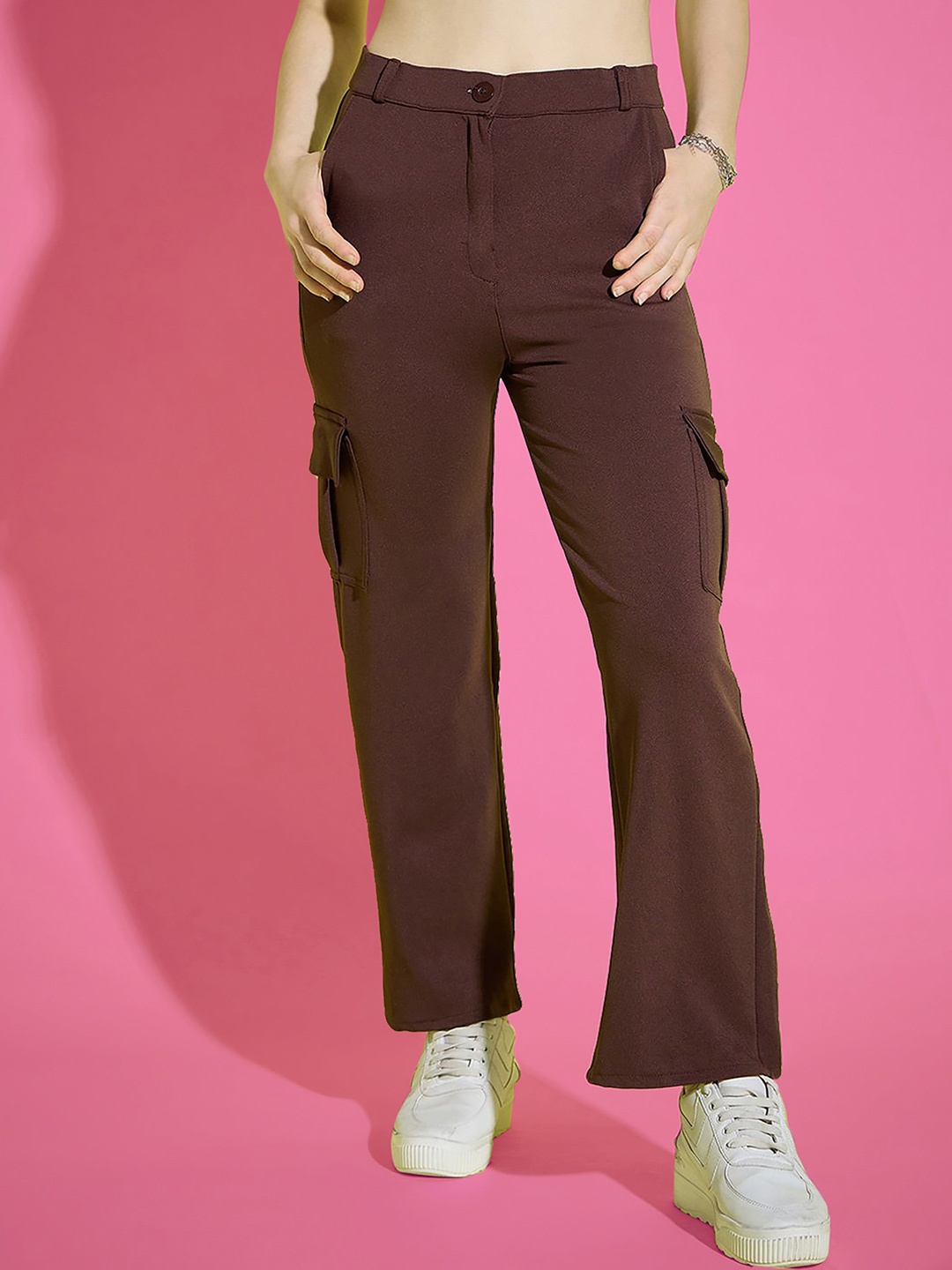 

Dream Beauty Fashion Women Loose Fit High-Rise Cargos Trouser, Brown