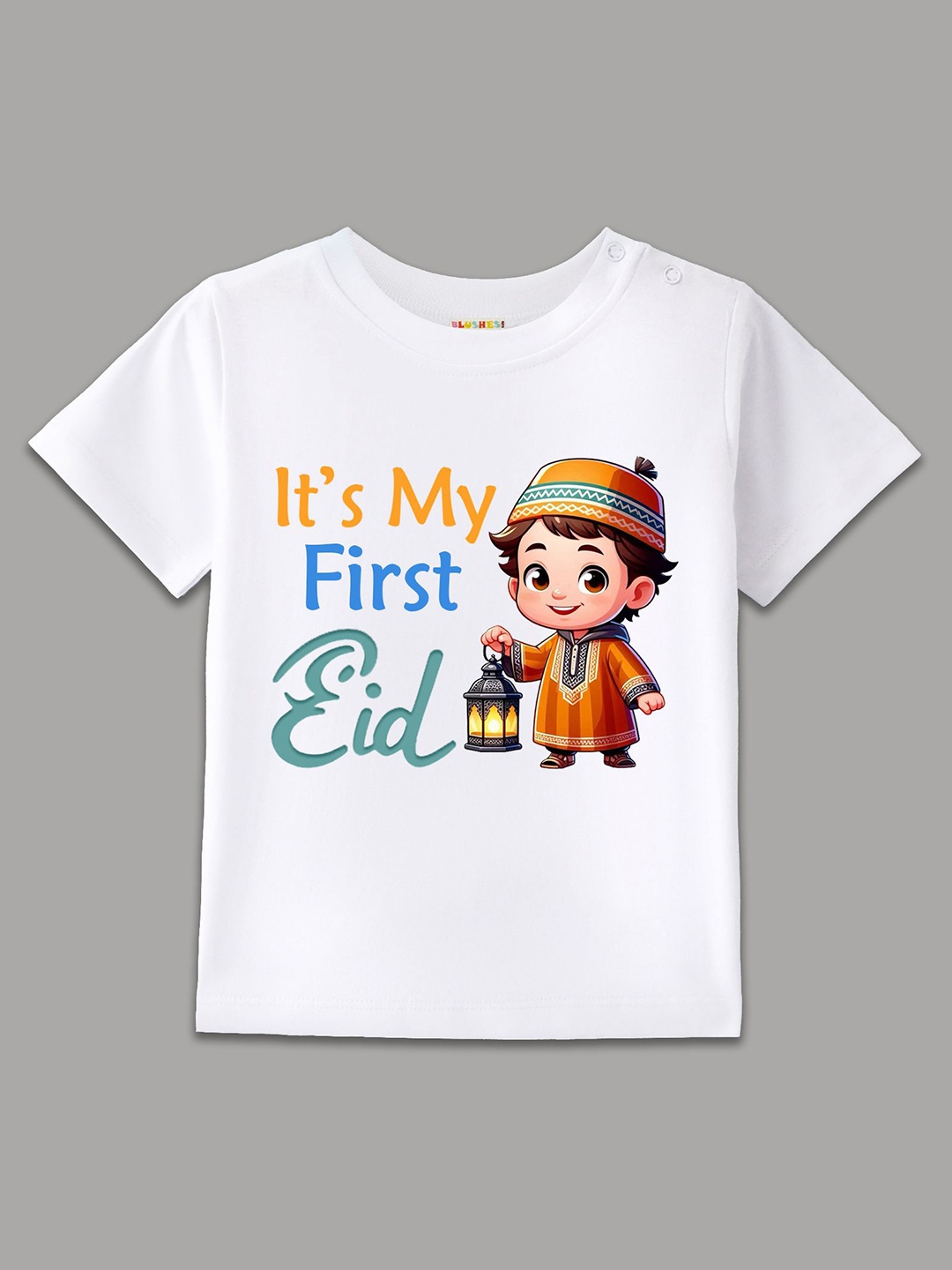 

BLUSHES Kids Graphic Printed Round Neck Cotton T-shirt, White