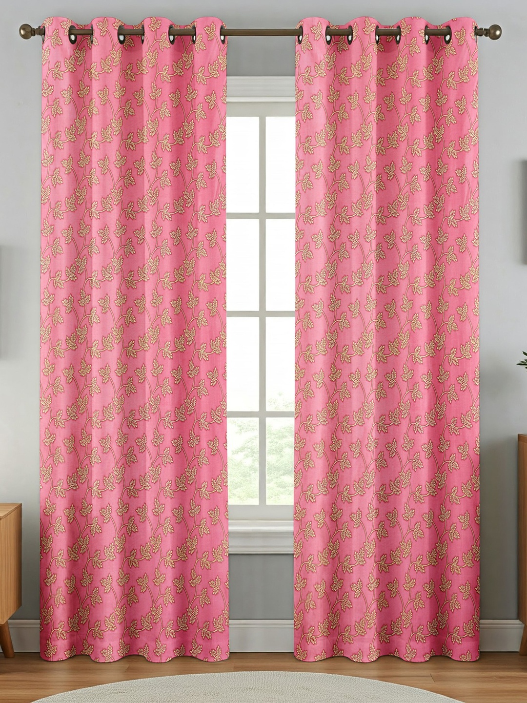 

Galaxy Home Decor Pink 2 Pieces Floral Printed Long Door Curtains