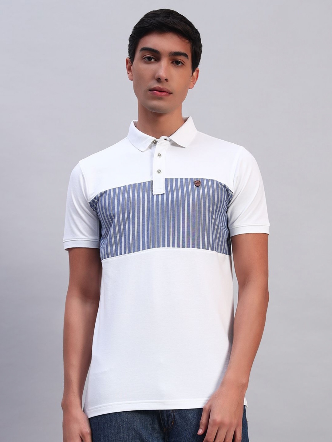 

TMO Men Striped Polo Collar Cotton T-shirt, White