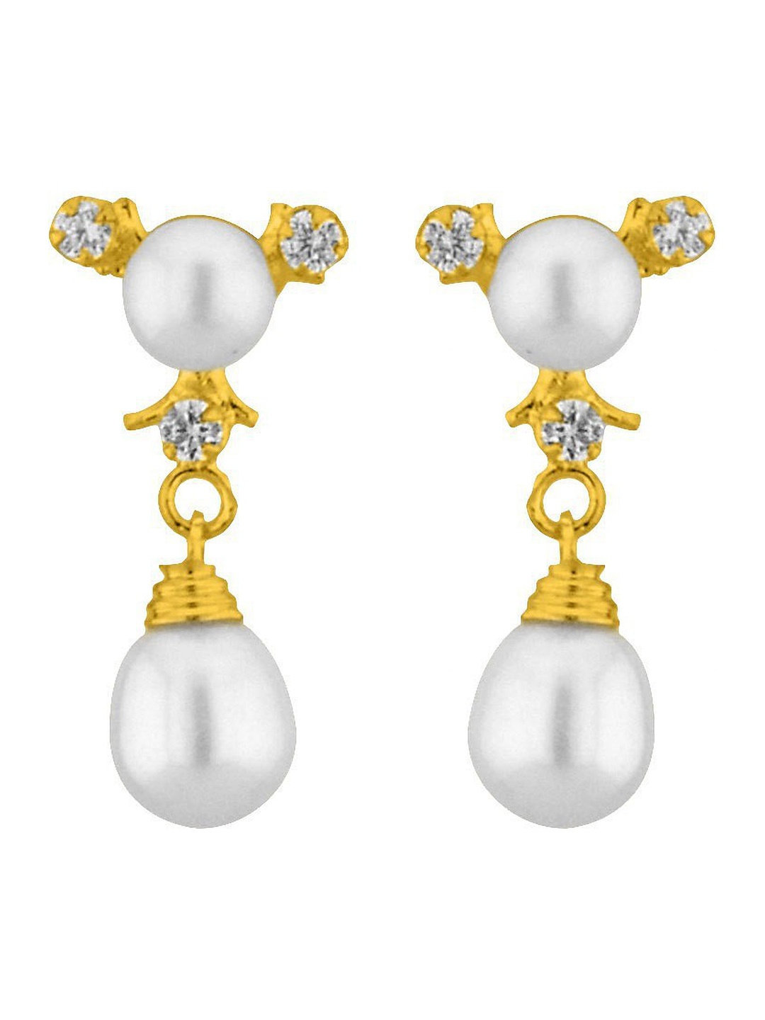 

Sri Jagdamba Pearls Dealer Gold-Plated Contemporary Pearl Drop Earrings, White