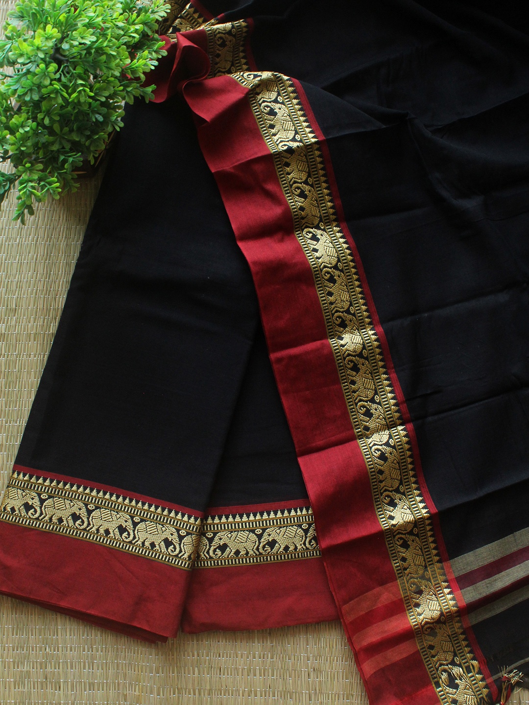 

Weaves of Tradition Zari Work Pure Cotton Unstitched Dress Material, Black