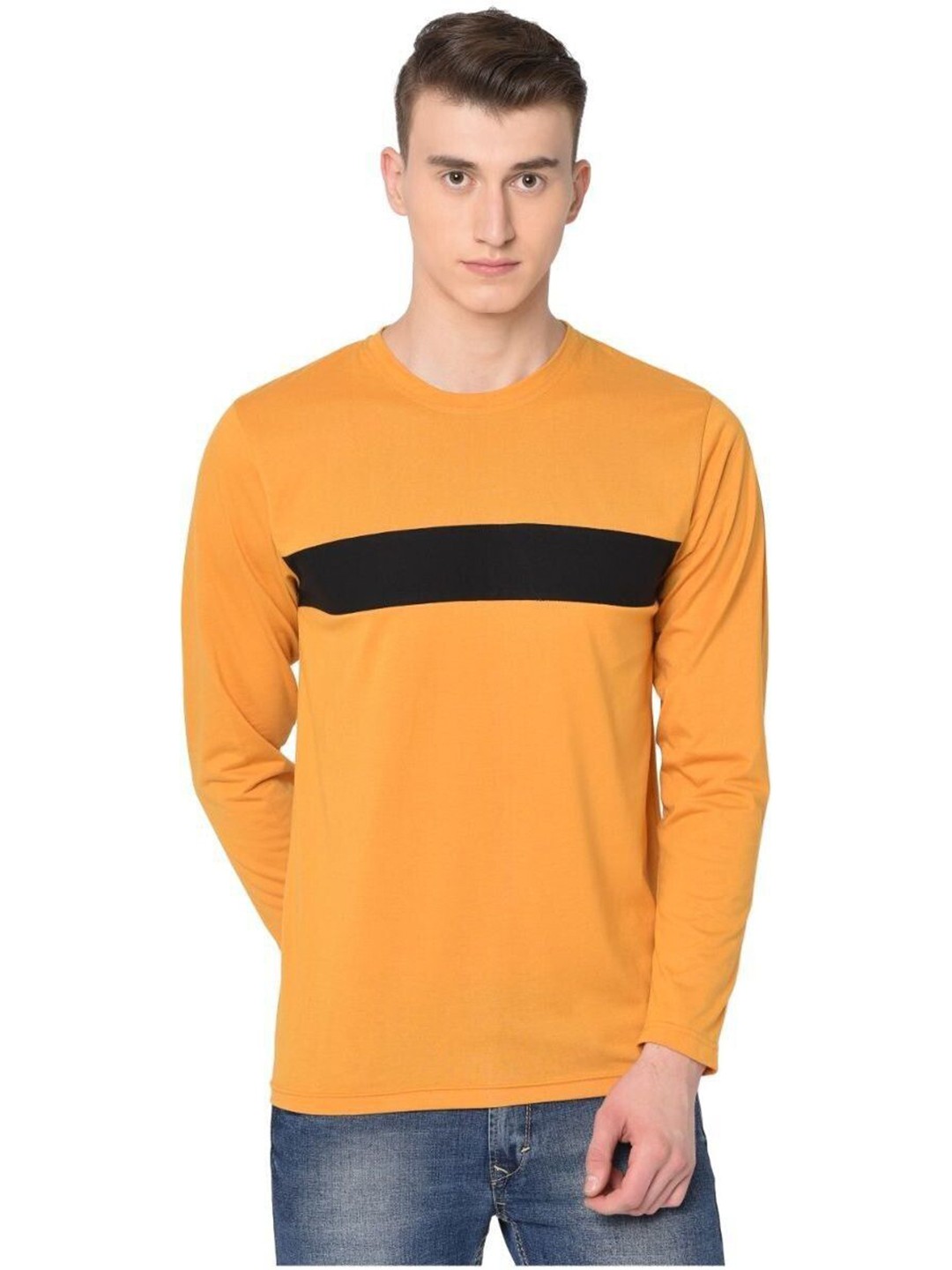

Unicus Apparel Men Striped Round Neck Cotton T-shirt, Yellow