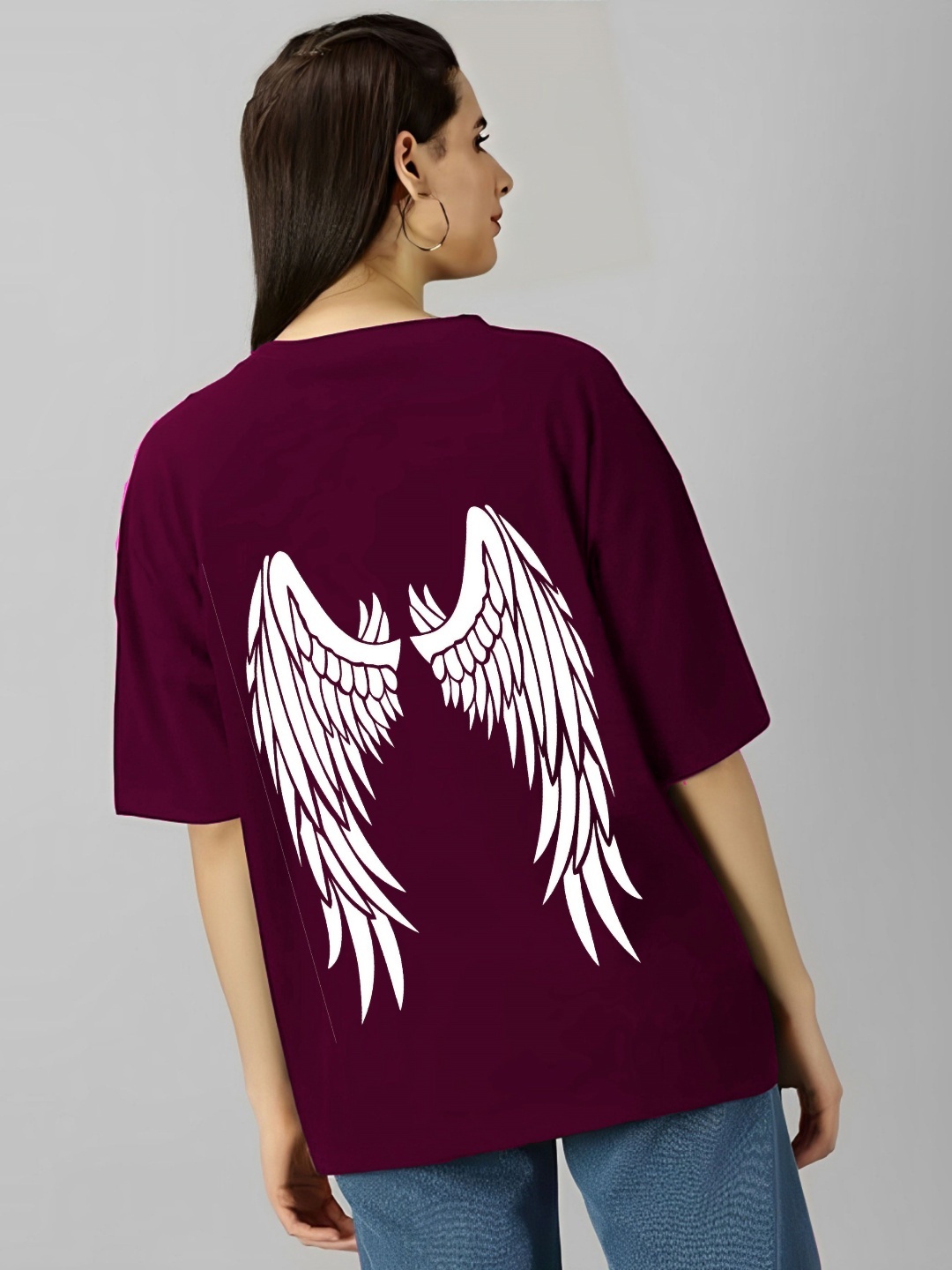 

kintu parantu Women Graphic Printed Round Neck Cotton Oversized T-shirt, Burgundy
