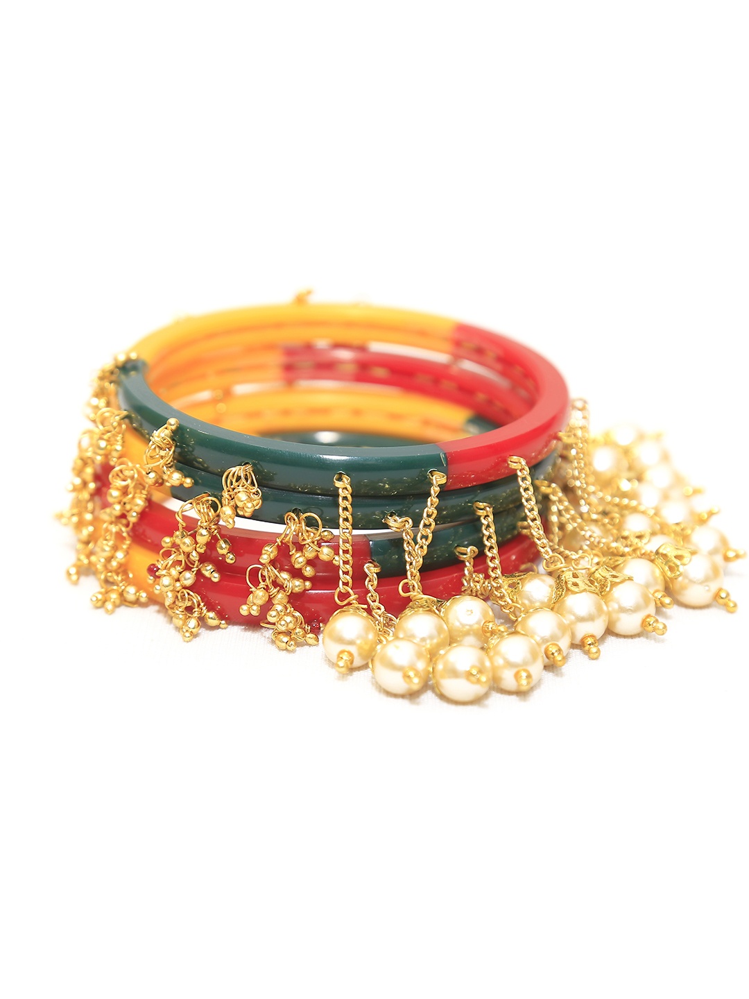 

Zindura Set Of 4 Gold Plated Pearls Studded Bangles
